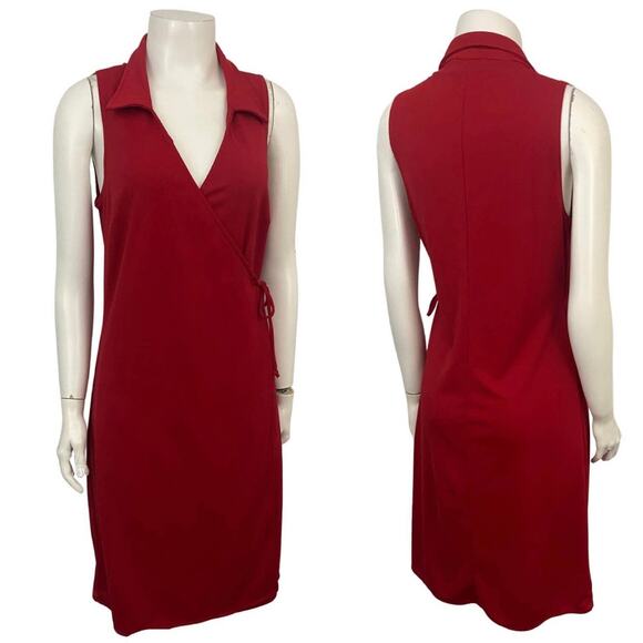 Vintage Y2K Red Sleeveless Short Wrap Dress / Medium * - Picture 3 of 4